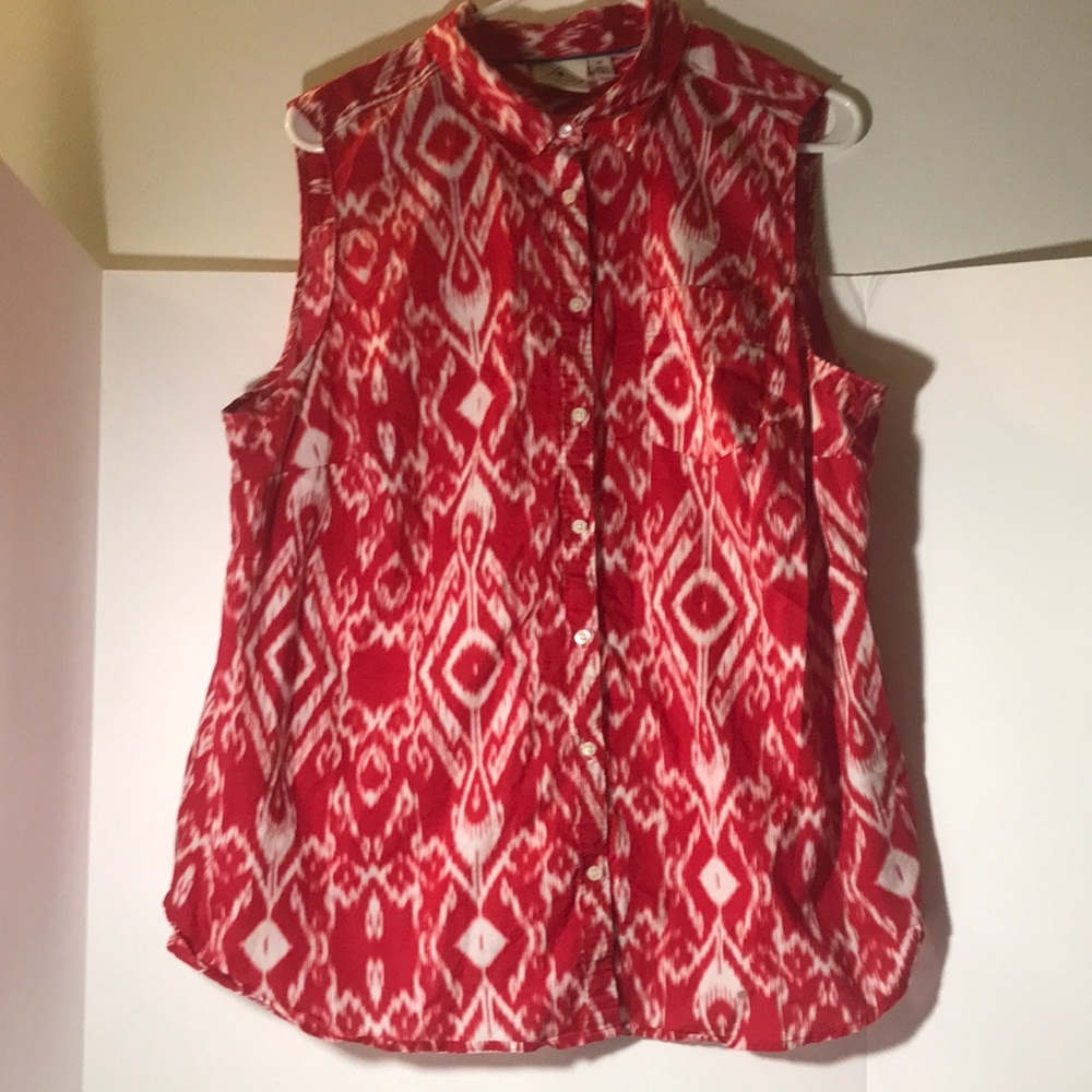 St Johns’s Bay tank size 2x pocket button down red white 100% summer western